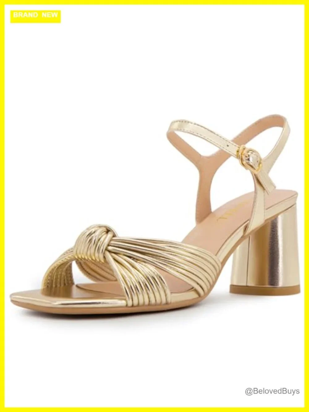 Women's Heeled Sandals Chunky Block Heel Strappy Metallic Braided Knot Square